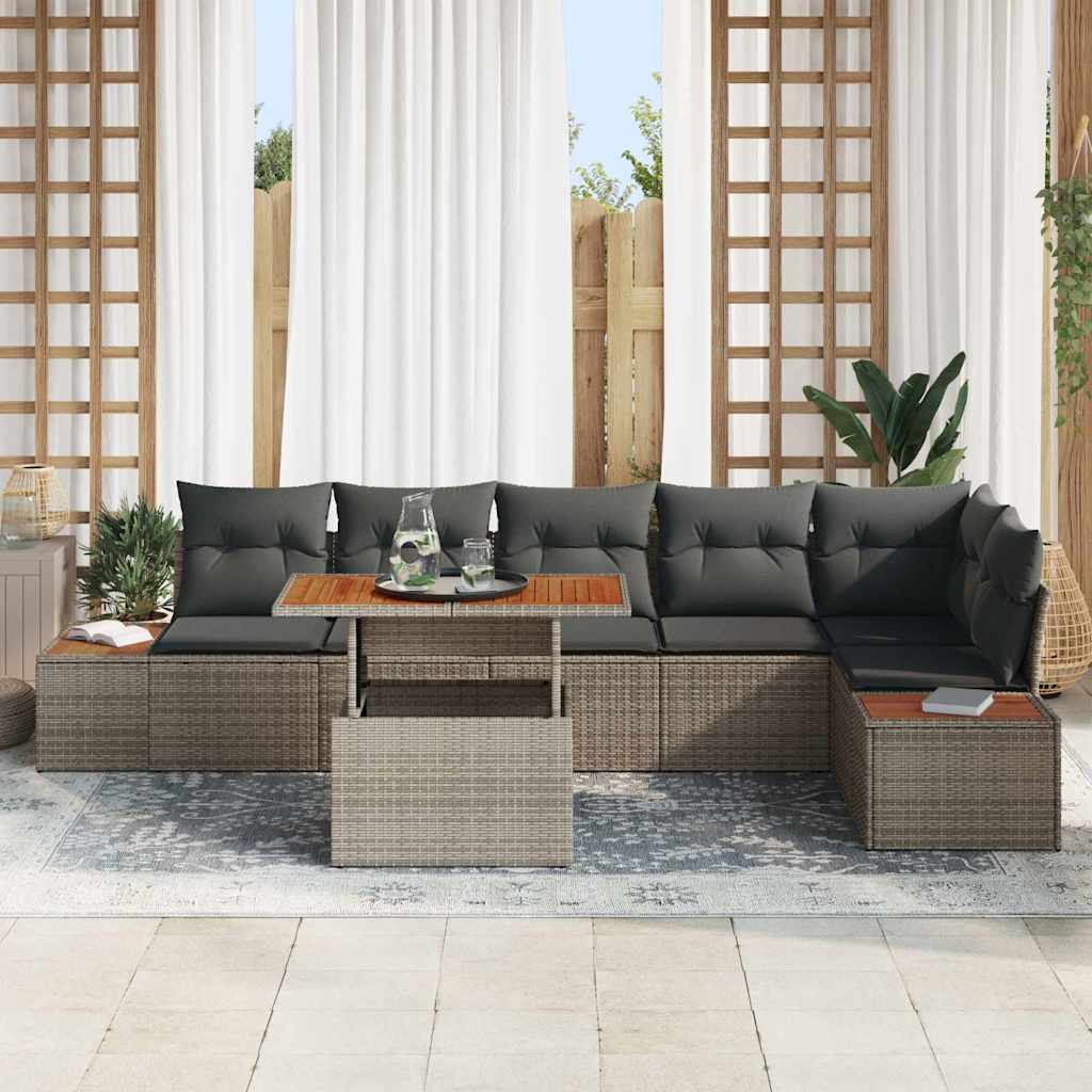 Garten-Sofa-Set mit Speicher 7 pcs Grau Poly Rattan